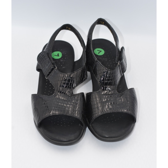 SAS Suntimer Tripad Comfort Croc Print Sandals Women's 7.5 N Black Kitten Heel - Picture 3 of 9